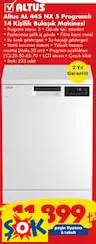 ALTUS AL 445 NX 5 PROGRAMLI 14 KİŞİLİK BULAŞIK MAKİNESİ